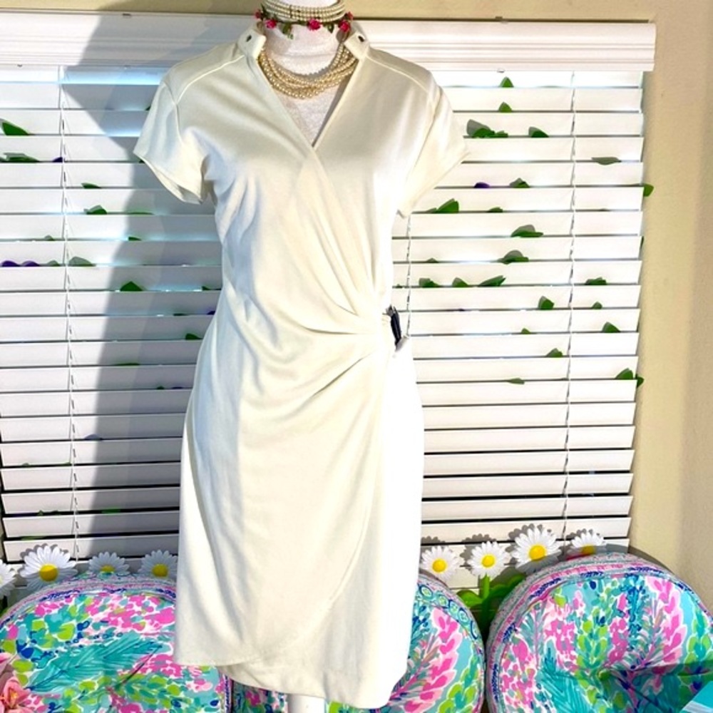 Dressbarn creamy white dress with wrap look side buckle